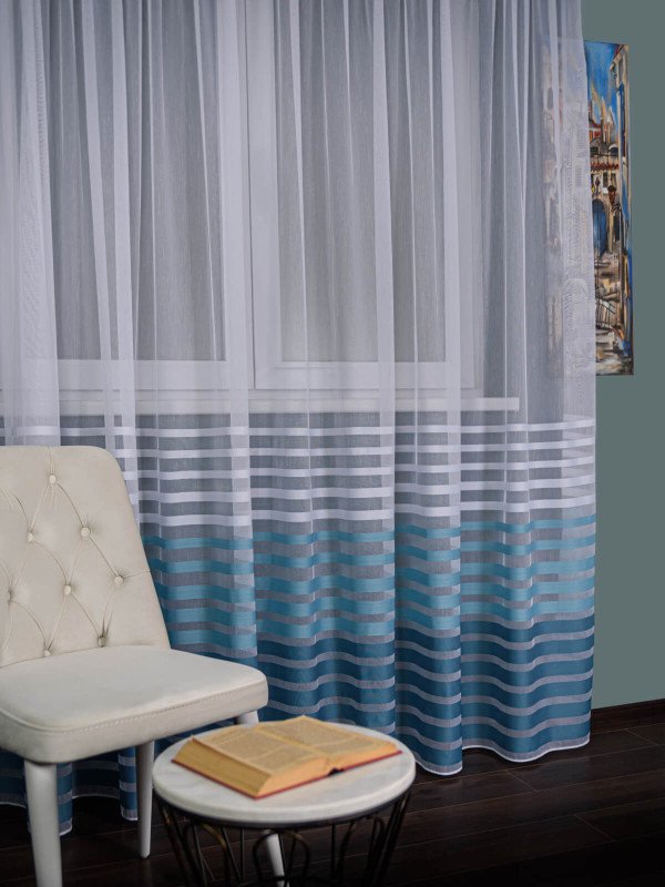 Perdea tulle model dungi,alb/bleu/turqoise Perdea tulle model dungi,alb/bleu/turqoise