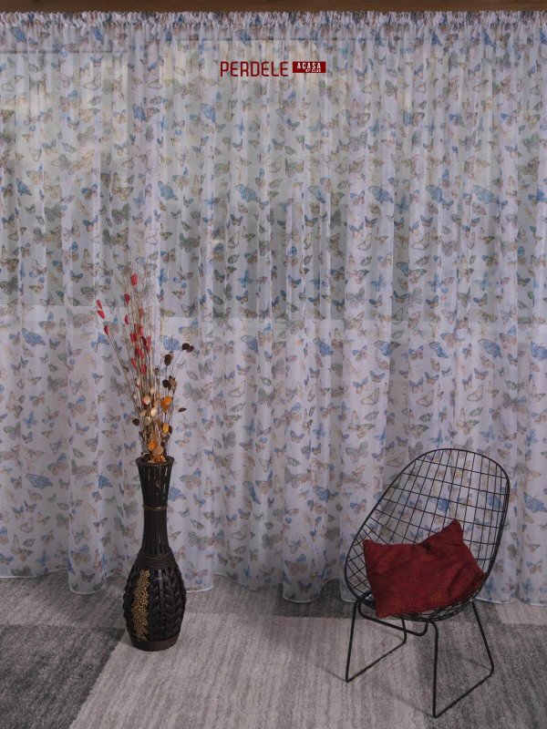 Perdea voal, fluturasi, bleu