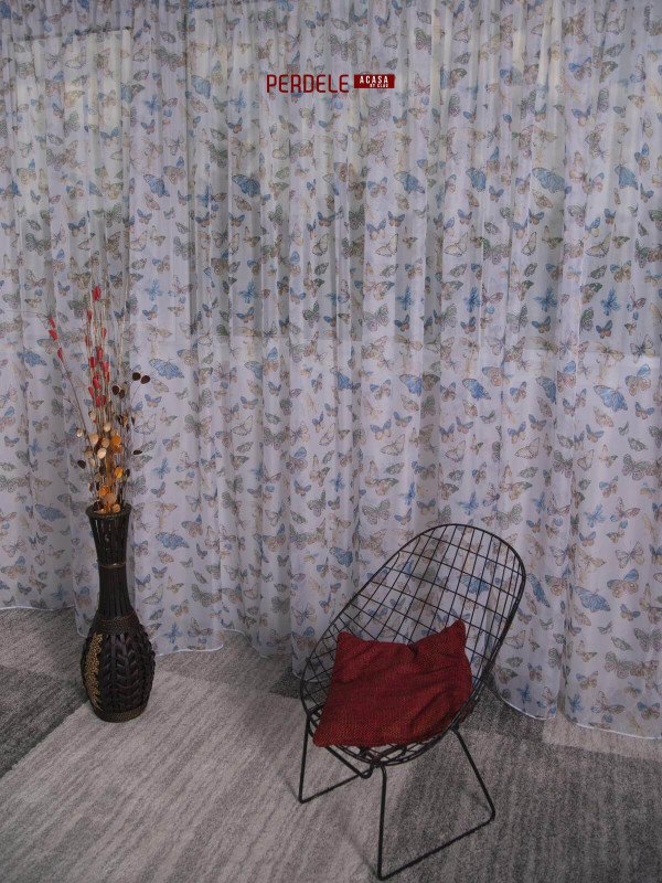 Perdea voal, fluturasi, bleu