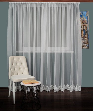 Perdea voal brodat, ivoire