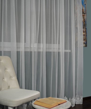 Perdea voal brodat, ivoire