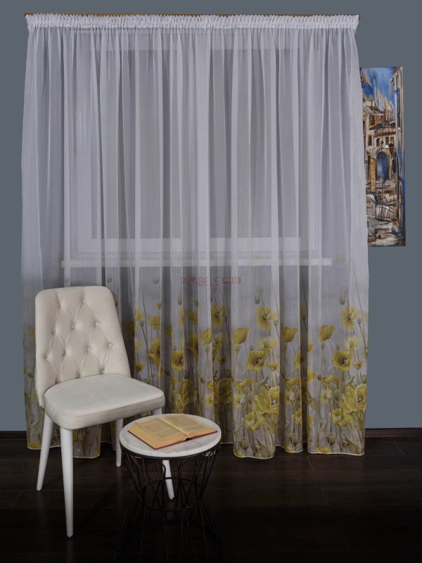 Perdea voal flori galben