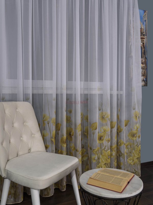 Perdea voal flori galben
