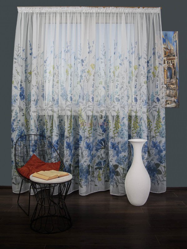 Perdea voal flori multicolore albastru Perdea voal flori multicolore albastru