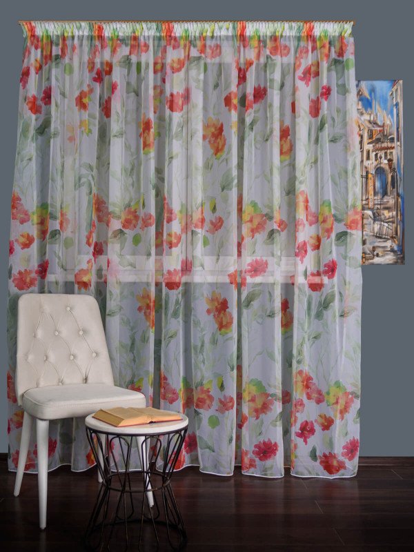 Perdea voal flori multicolore