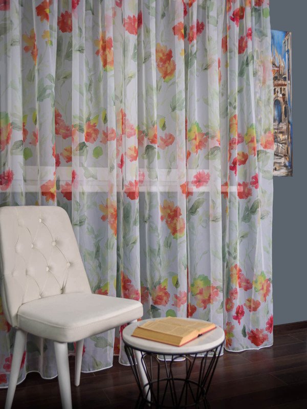 Perdea voal flori multicolore