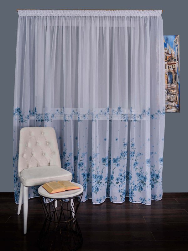 Perdea voal floricele albastru Perdea voal floricele albastru