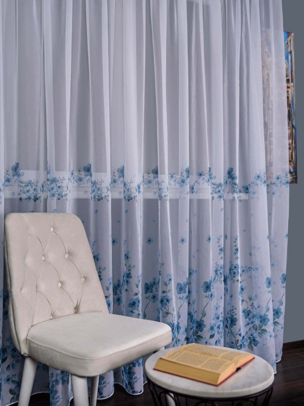 Perdea voal floricele albastru Perdea voal floricele albastru