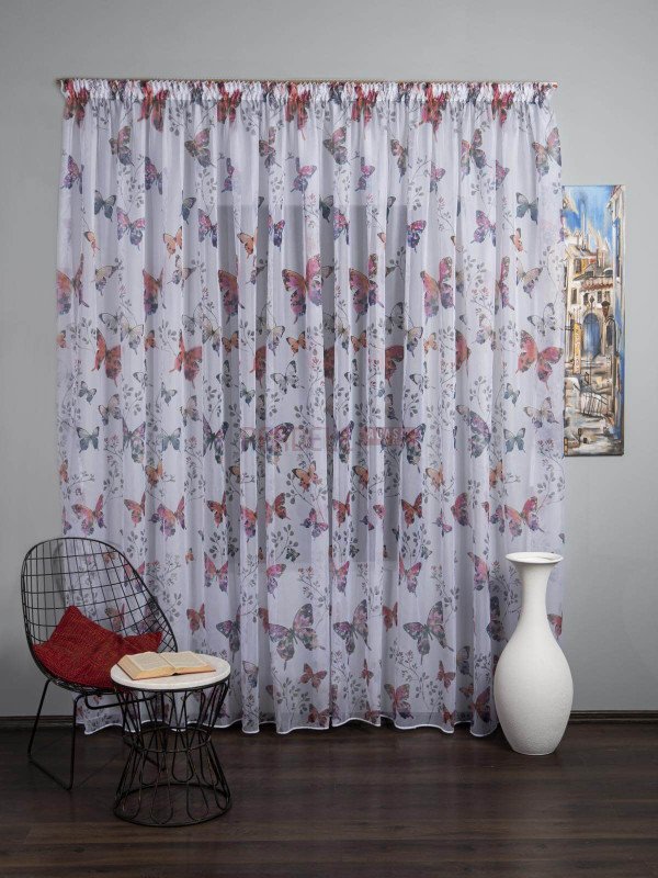 Perdea voal, fluturi multicolori Perdea voal, fluturi multicolori