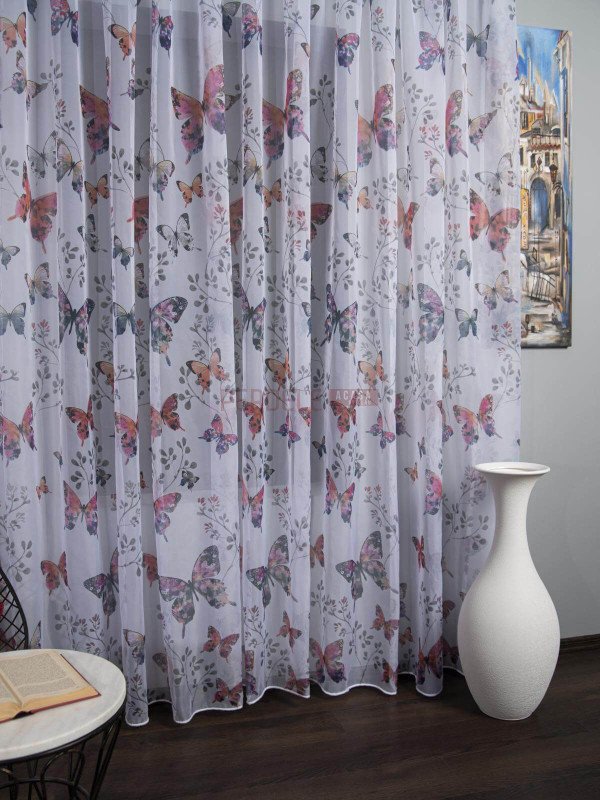 Perdea voal, fluturi multicolori Perdea voal, fluturi multicolori