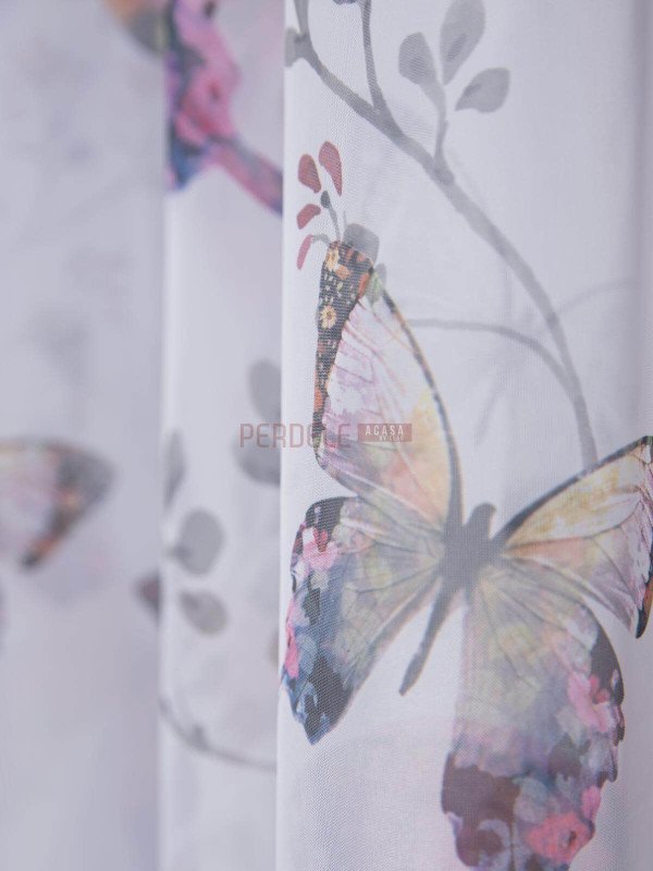 Perdea voal, fluturi multicolori Perdea voal, fluturi multicolori