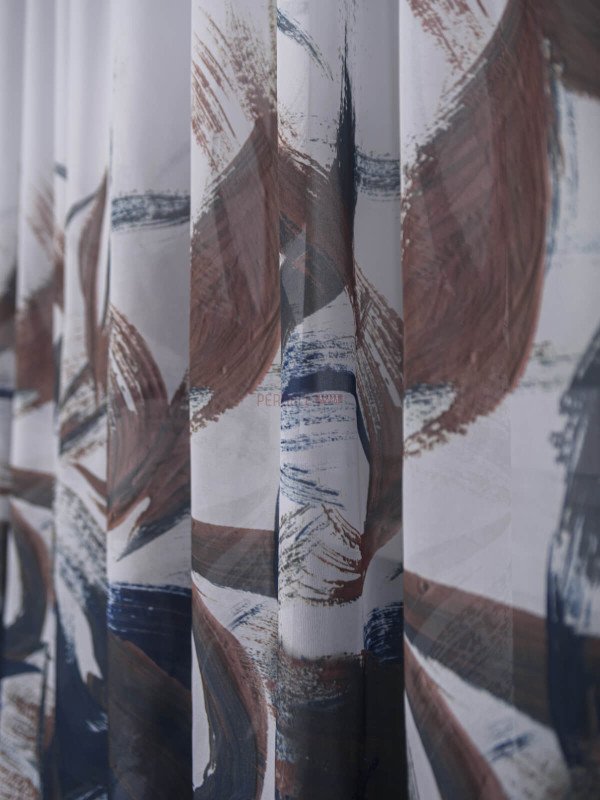 Perdea voal model abstract, albastru/maro