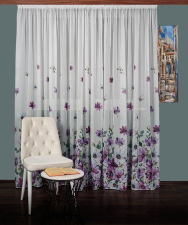 Perdea voal model flori, mov