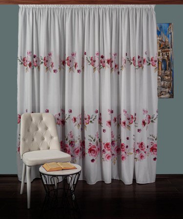 Perdea voal alb/roz
