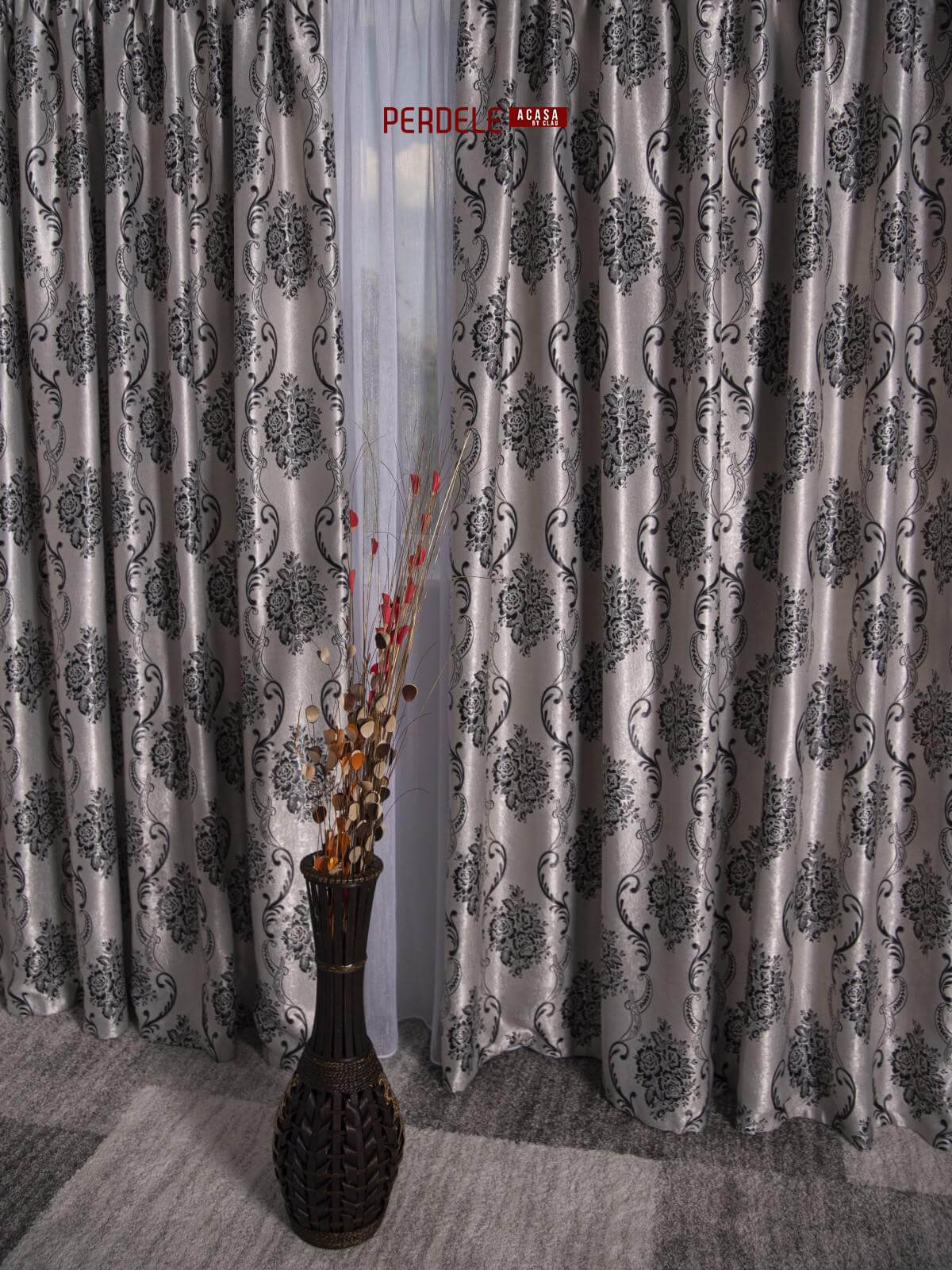 Draperie Blackout, gri/negru, model baroc - 1 | YEO