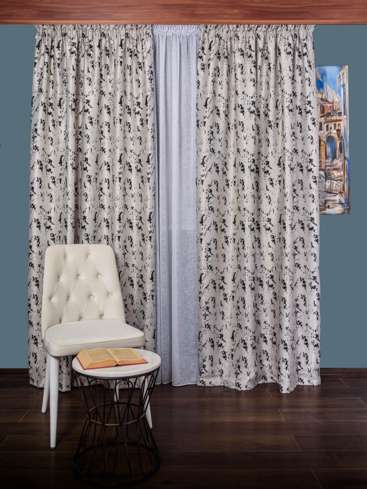 Draperie blackout gri/negru model abstract