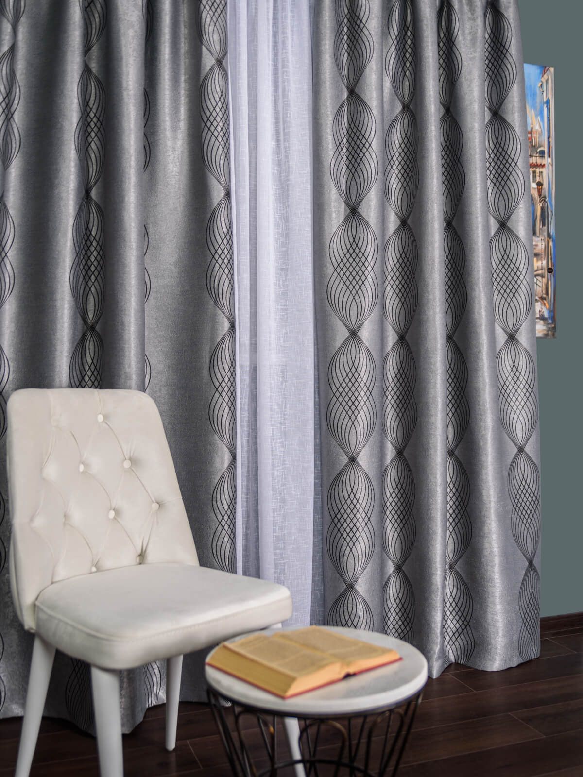 Draperie blackout gri/negru model abstract - 1 | YEO