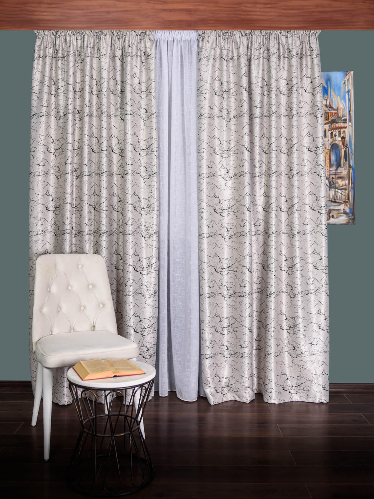 Draperie blackout gri/negru model marmura