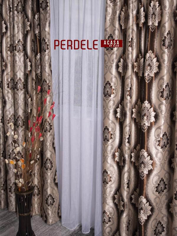 Draperie blackout model baroc,crem /maro - 1 | YEO