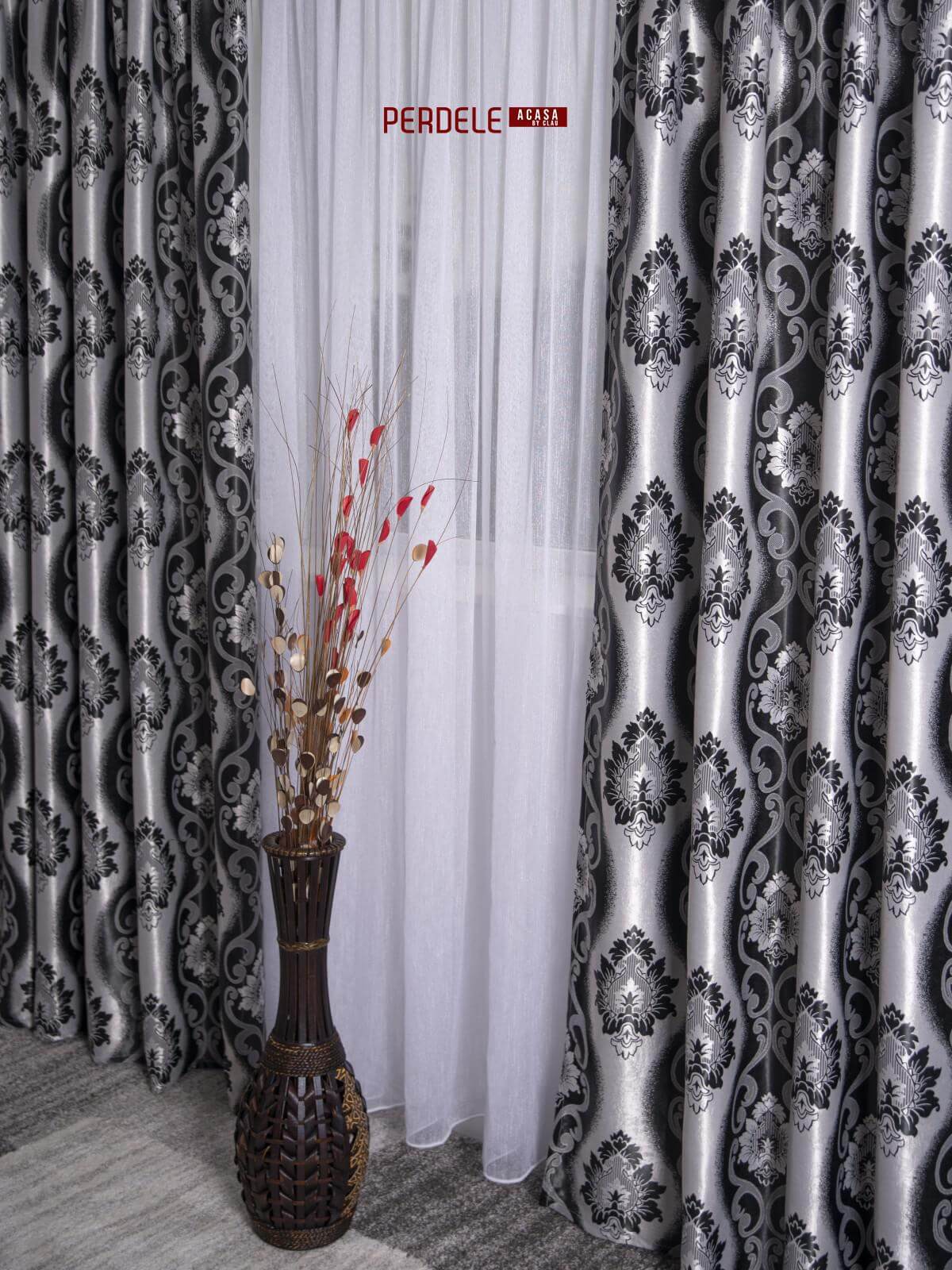 Draperie blackout model baroc,gri/negru - 1 | YEO