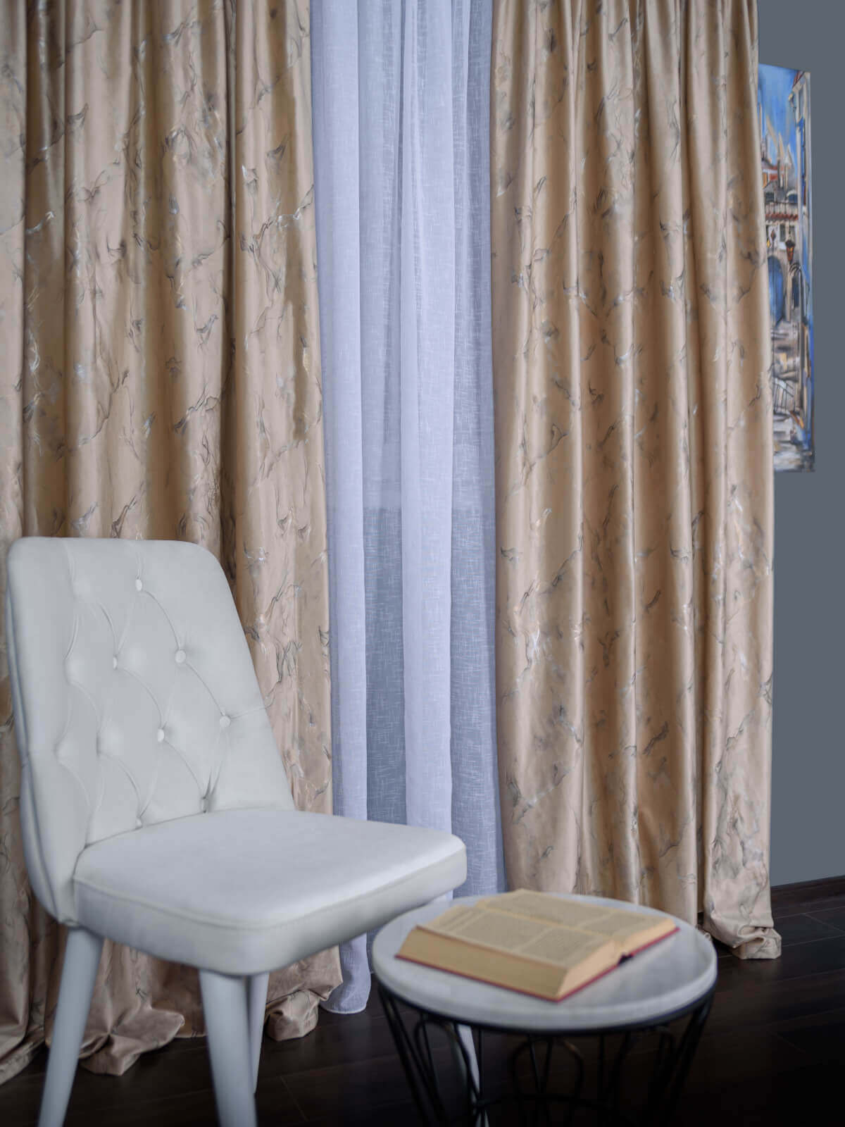 Draperie catifea bej cu insertii aurii - 1 | YEO