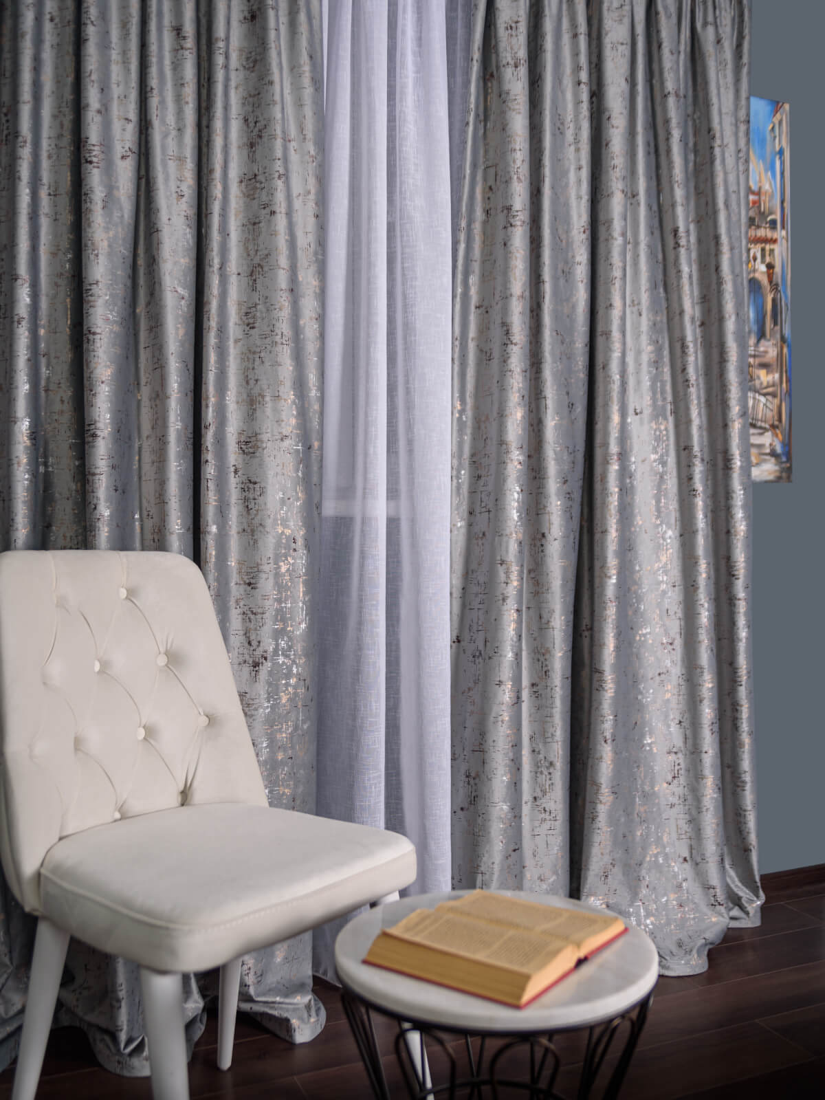 Draperie catifea gri cu insertii auriu/argintiu - 1 | YEO