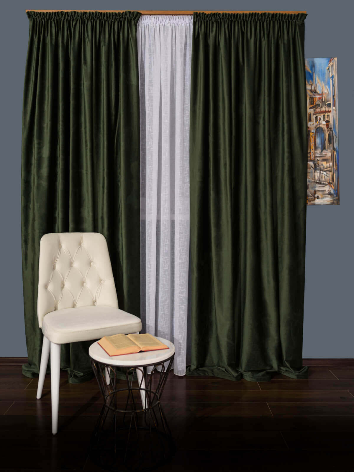 Draperie catifea verde olive
