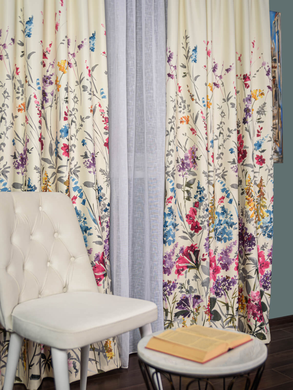 Draperie satin model flori multicolore - 1 | YEO