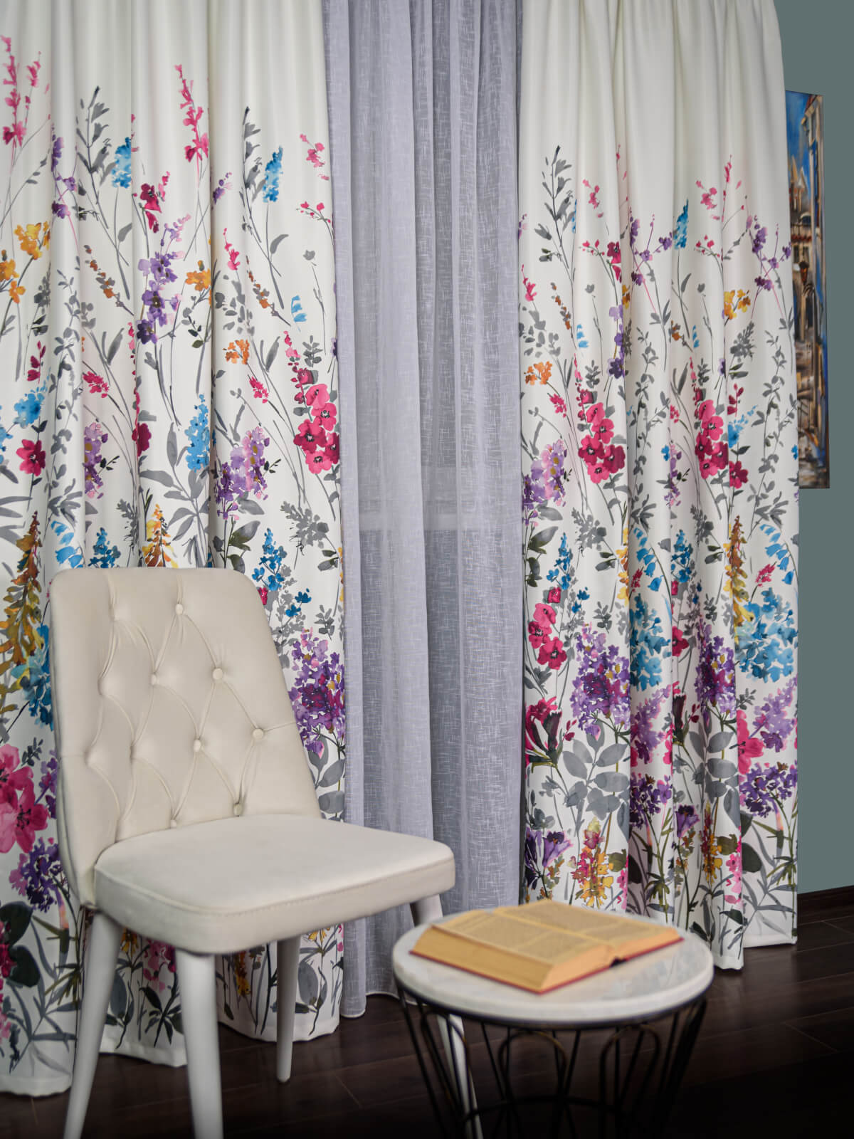 Draperie satin model flori multicolore - 1 | YEO