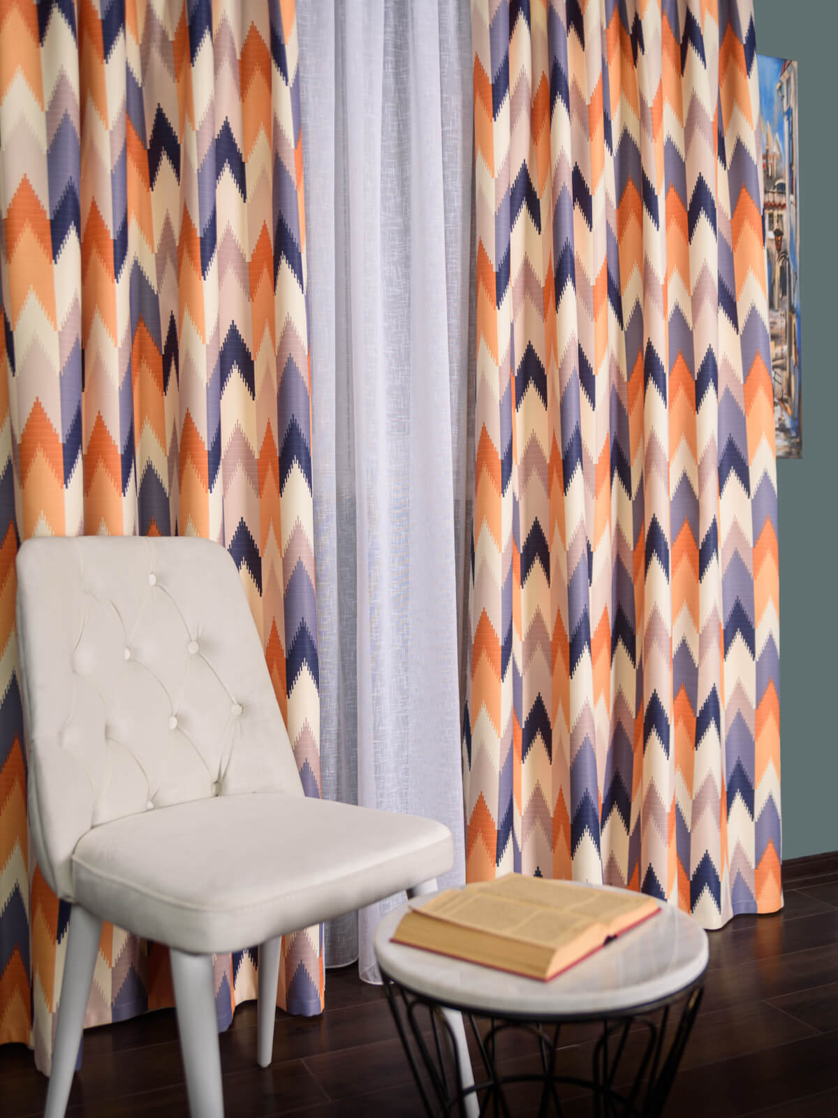 Draperie satin model zig-zag, multicolor - 1 | YEO