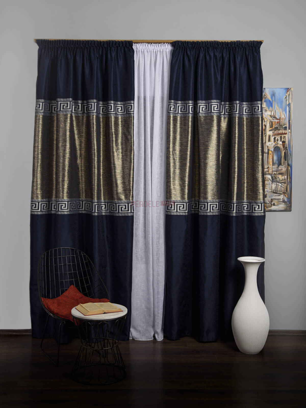 Draperie tip panou albastru argintiu