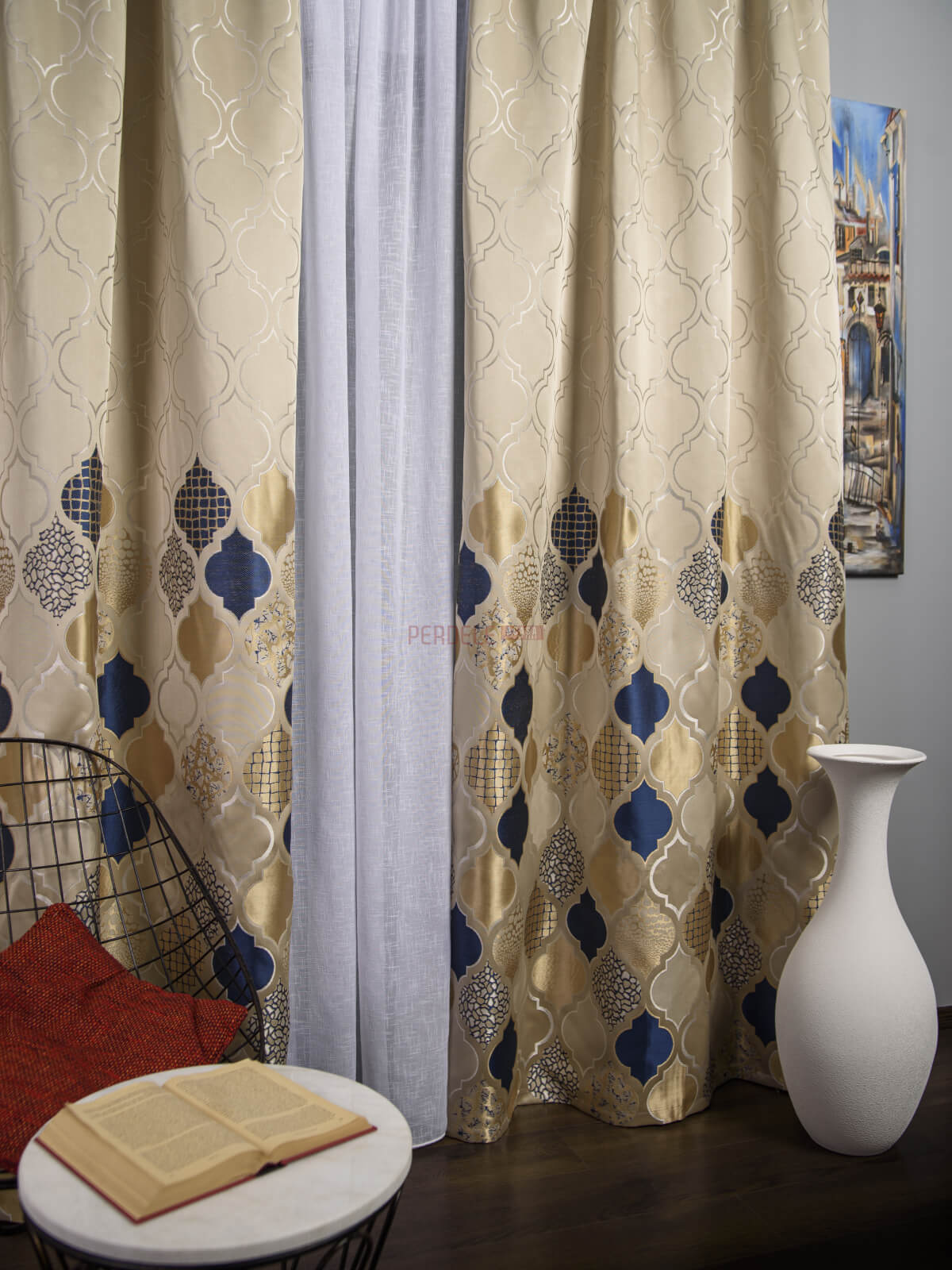 Draperie tip panou bej,albastru - 1 | YEO