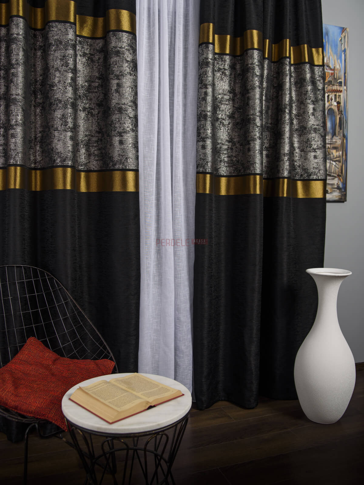 Draperie tip panou negru,argintiu,galben - 1 | YEO