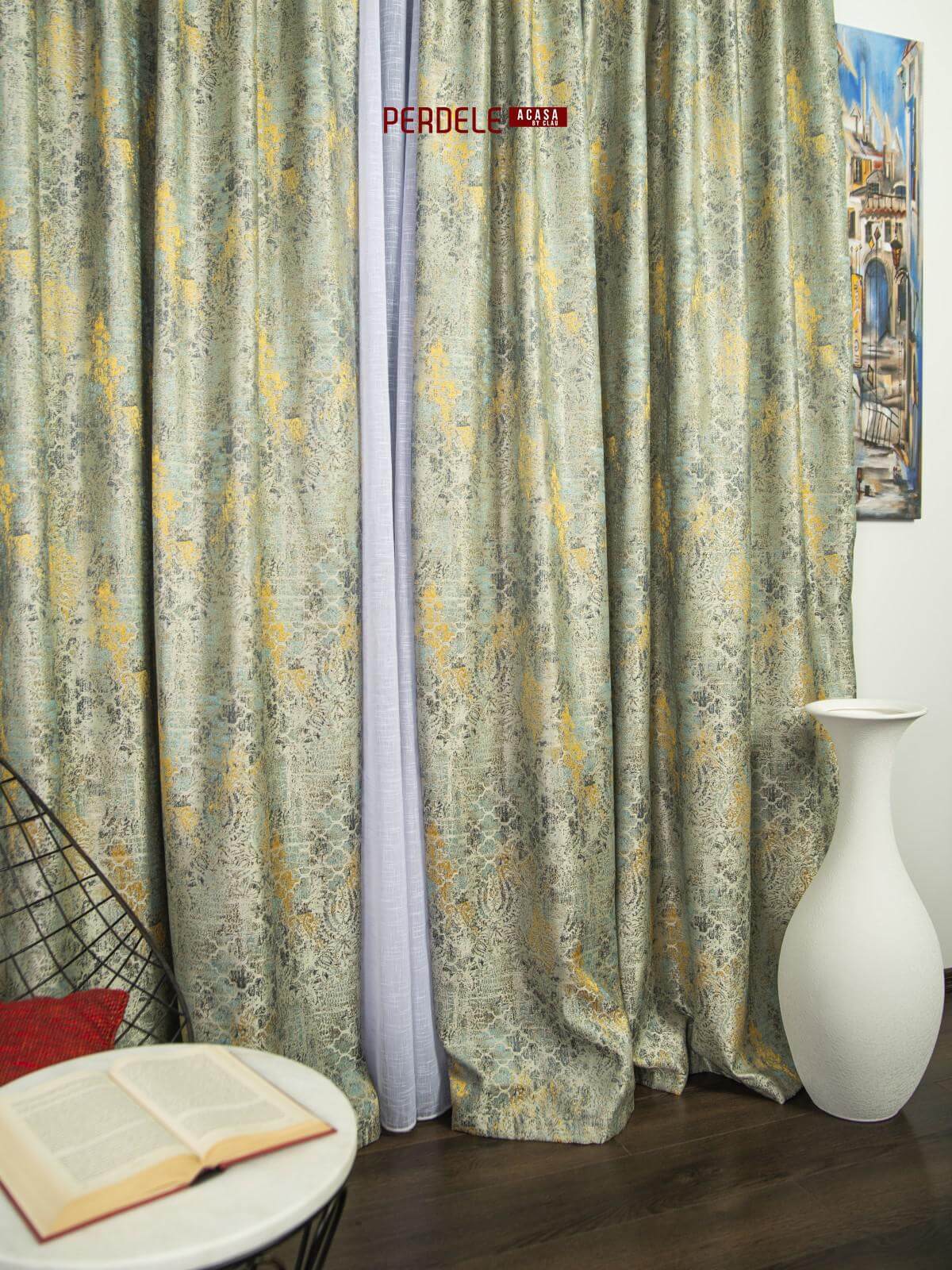 Draperii stofa argintiu,albastru,galben - 1 | YEO