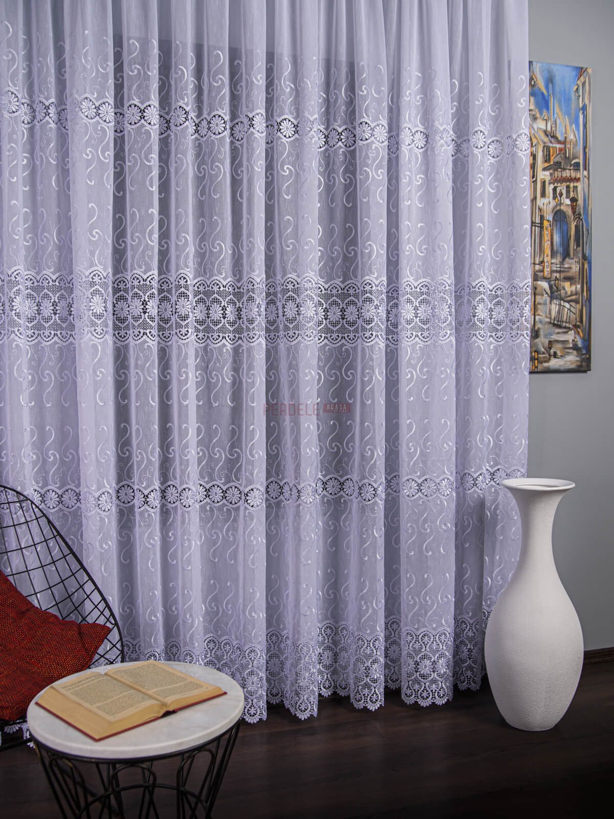 Perdea broderie tip dantela alb - 1 | YEO