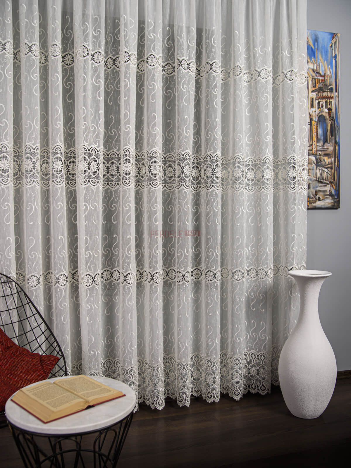 Perdea broderie tip dantela ivoire - 1 | YEO