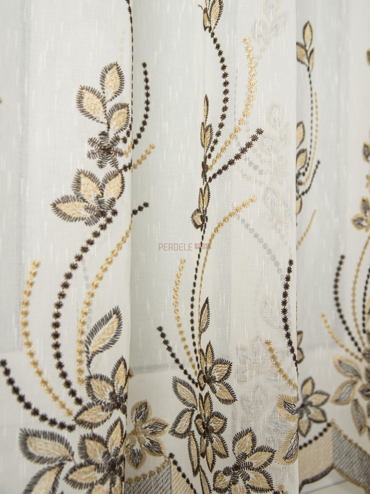 Perdea bucatarie, scurta flori crem,maro - 1 | YEO