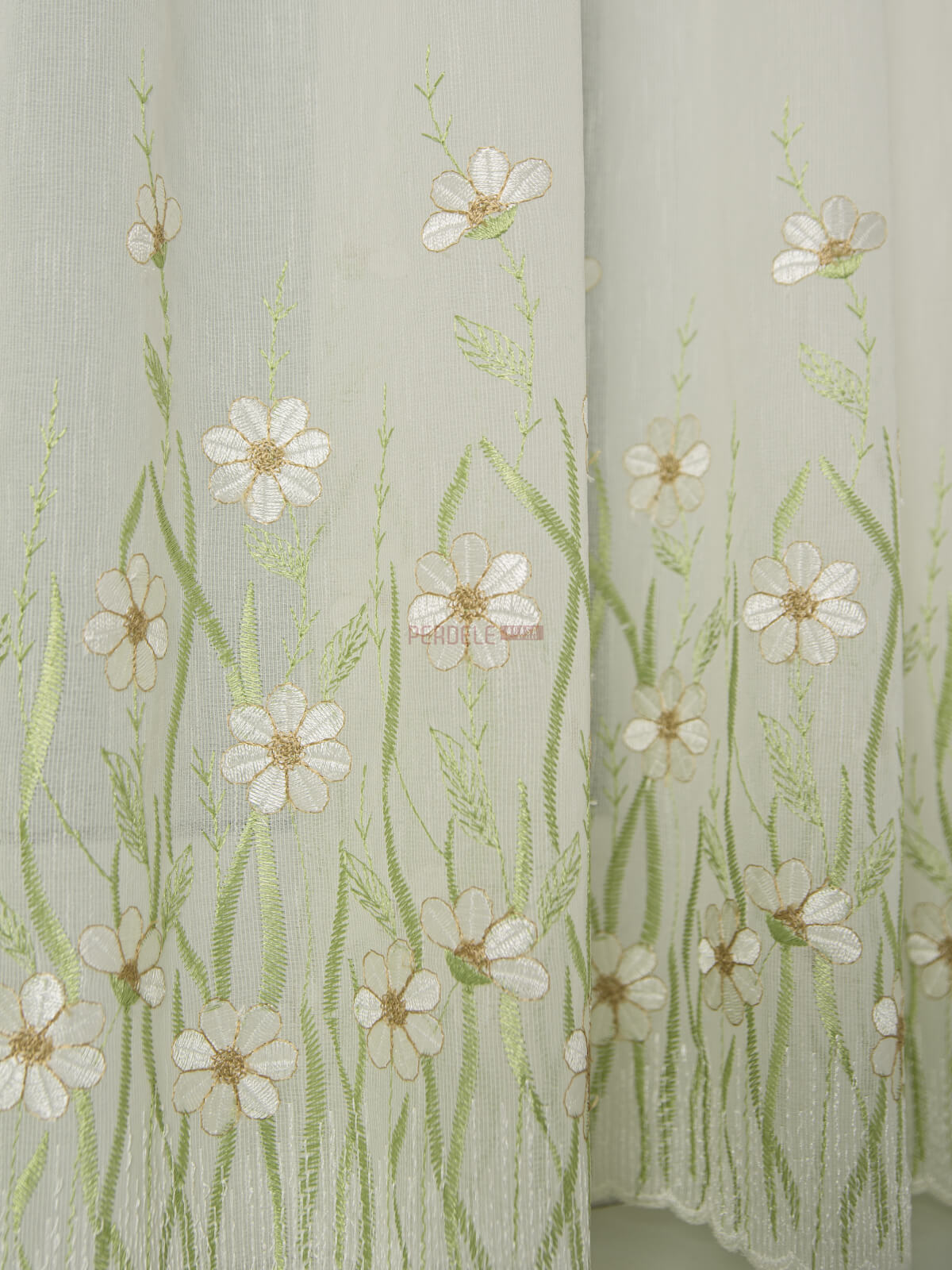 Perdea bucatarie, scurta model flori verde - 1 | YEO
