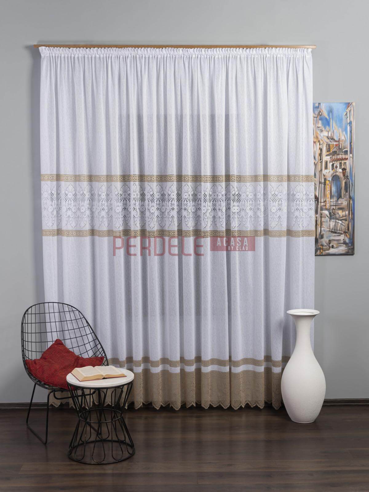Perdea de pascani alb/camel