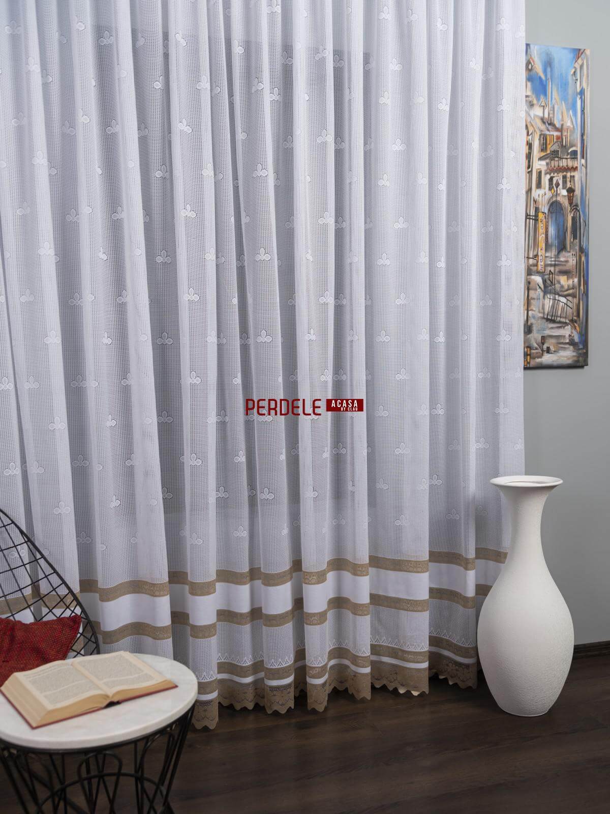 Perdea de Pascani alb/camel - 1 | YEO