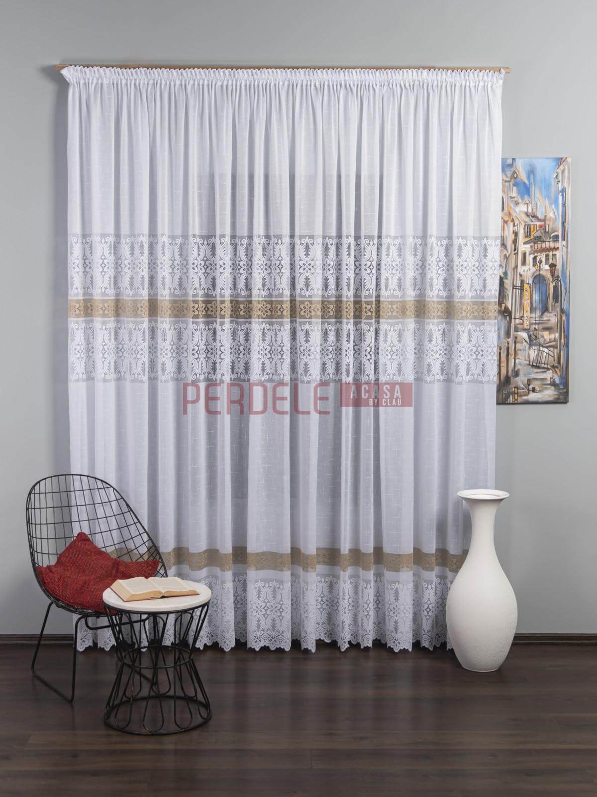 Perdea de pascani alb/camel