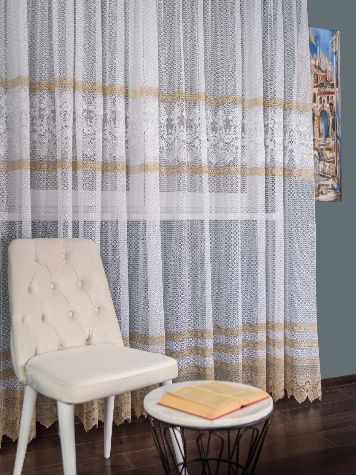 Perdea de pascani alb/camel - 1 | YEO