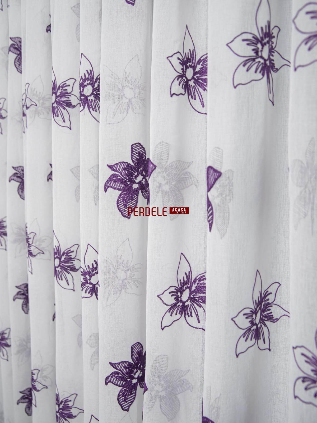 Perdea tip in brodat, alb/mov - 2 | YEO