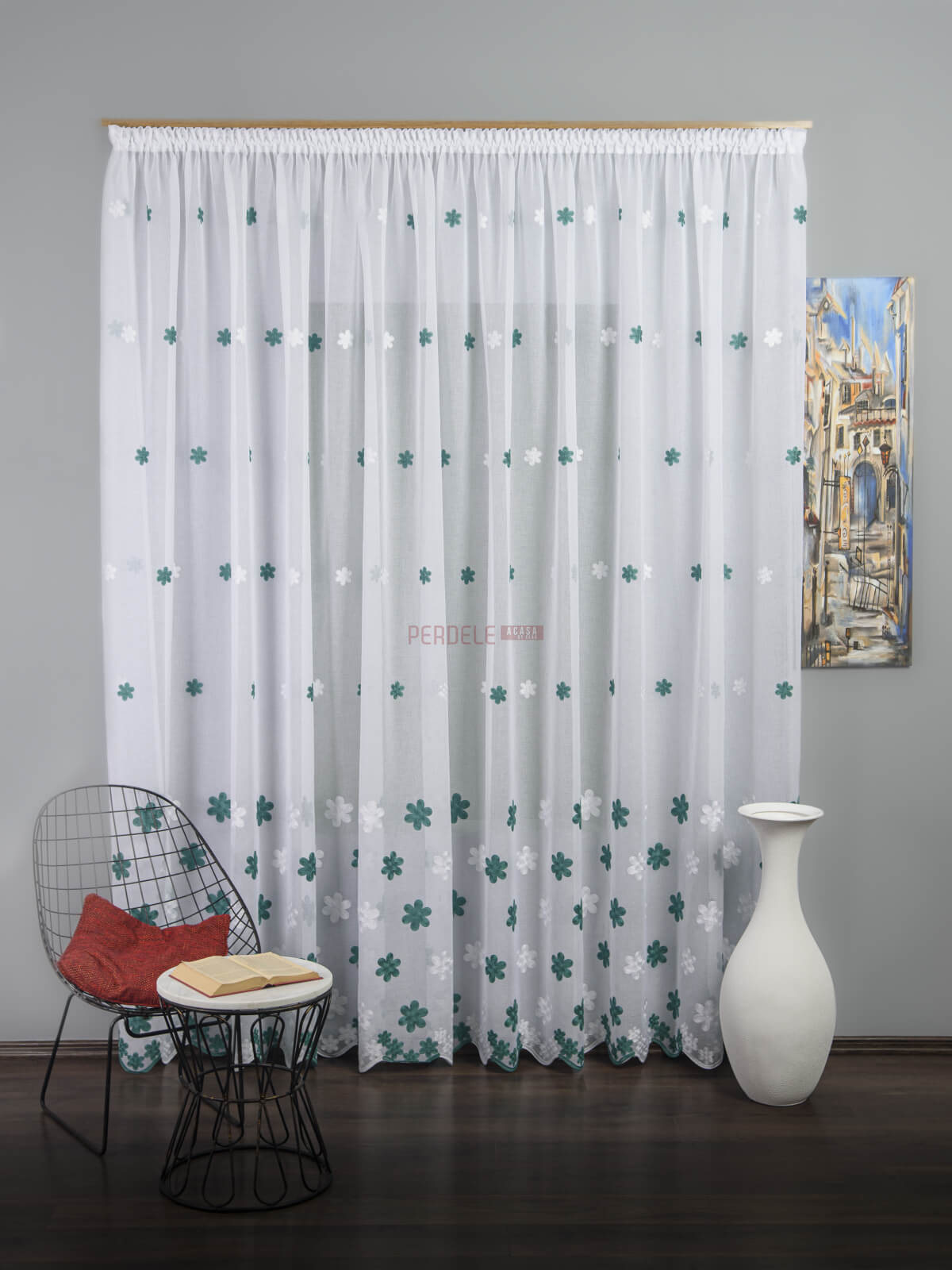 Perdea tip in, model flori verde