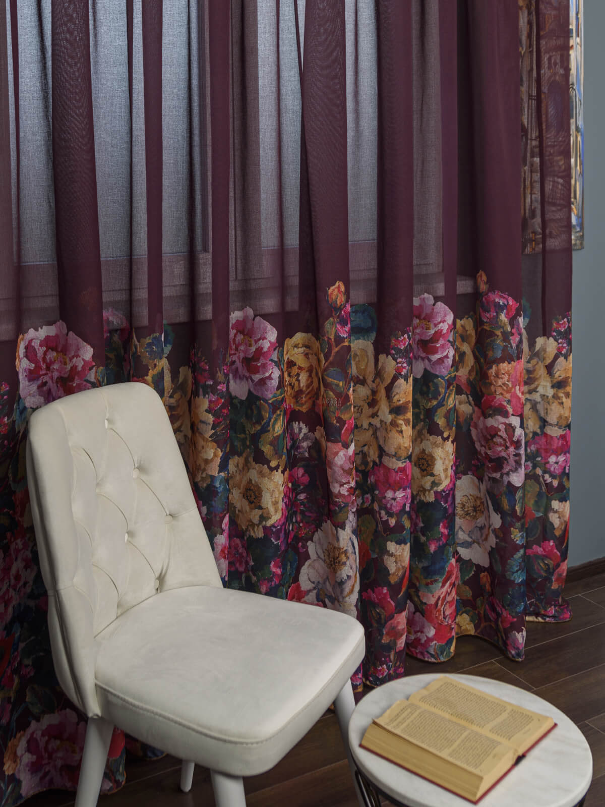 Perdea tip in grena,flori multicolore - 1 | YEO