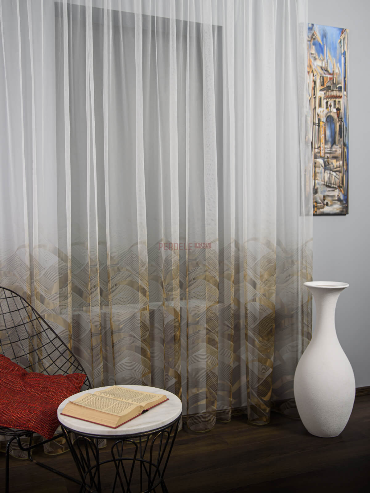 Perdea tulle bordura,maro,mustar - 1 | YEO
