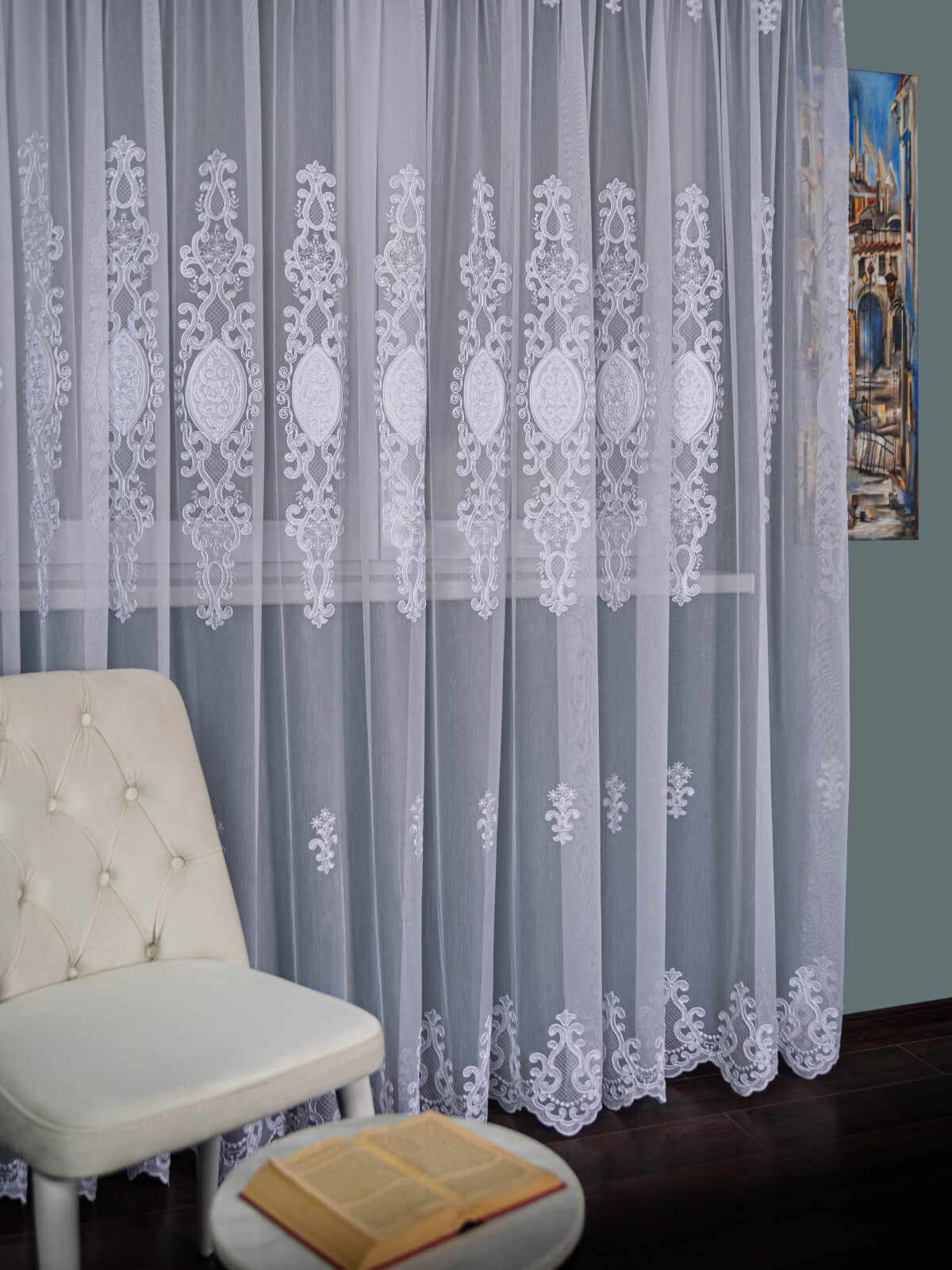 Perdea tulle brodat alb - 1 | YEO