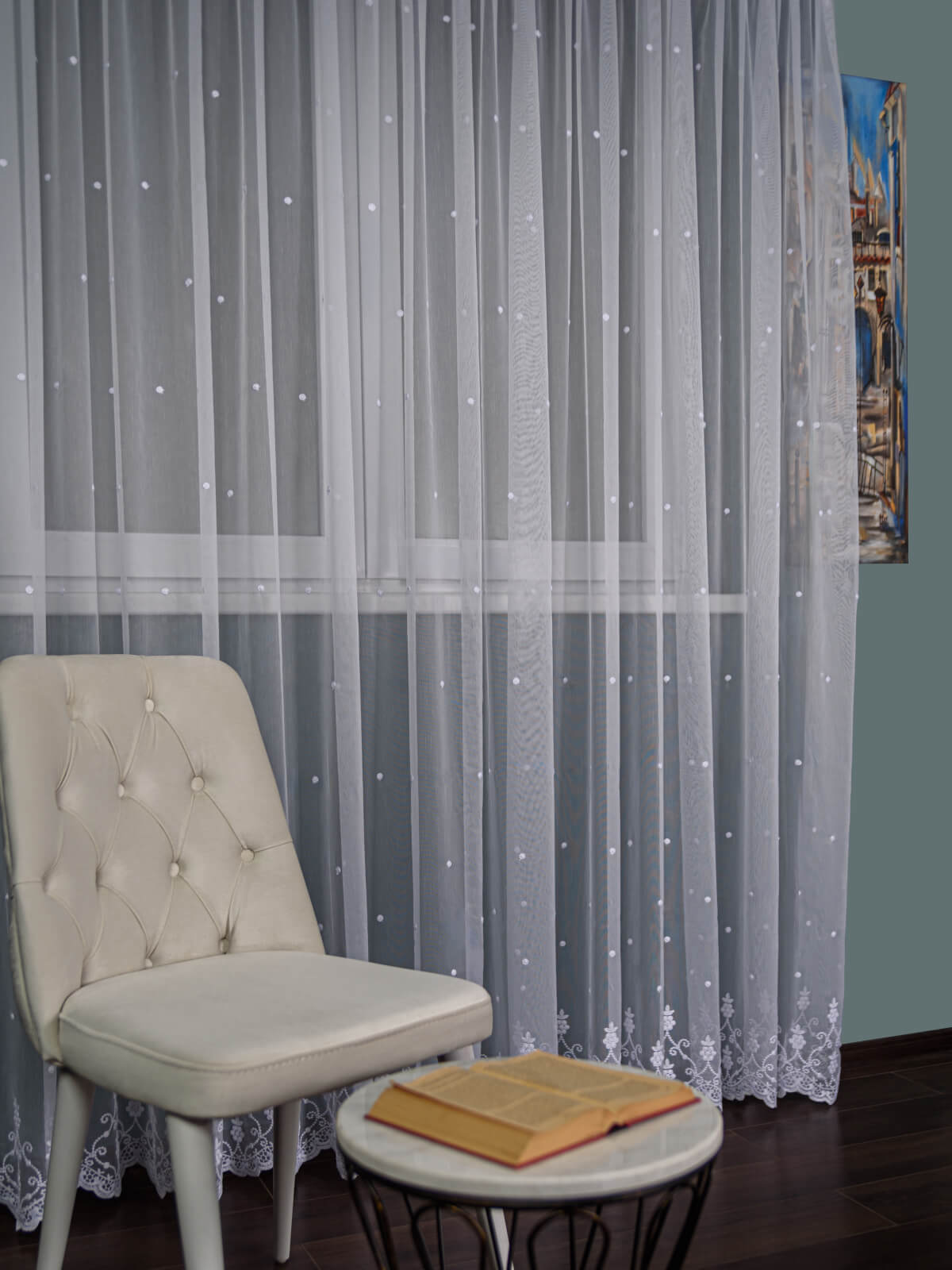 Perdea tulle brodat alb - 1 | YEO
