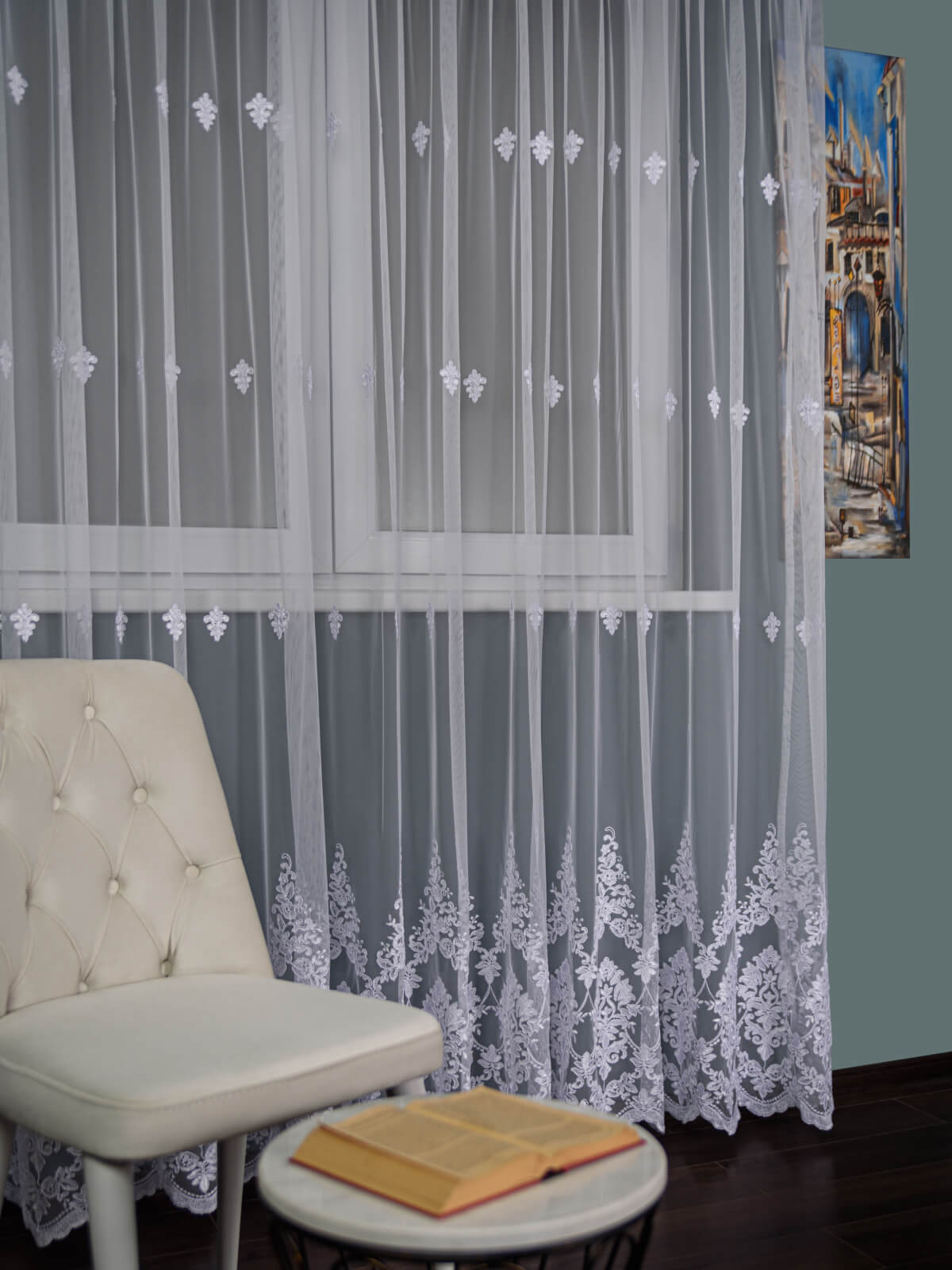 Perdea tulle brodat alb - 1 | YEO