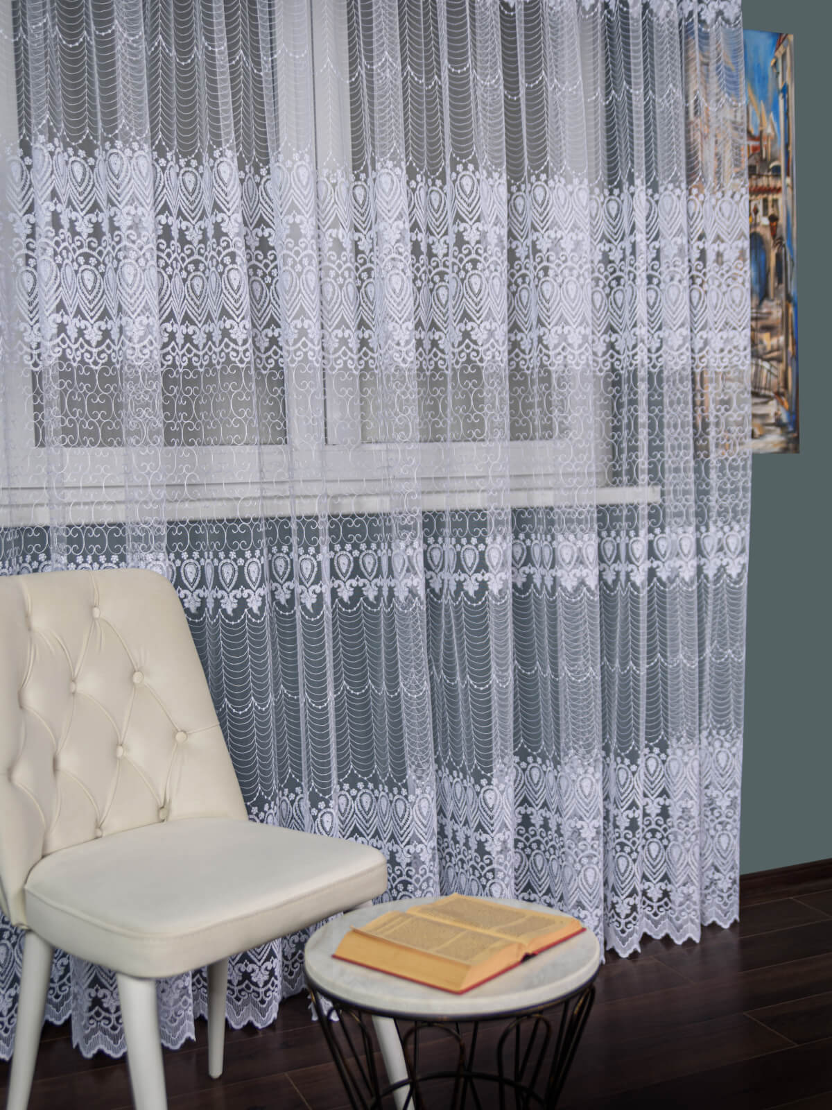 Perdea tulle brodat alb - 1 | YEO